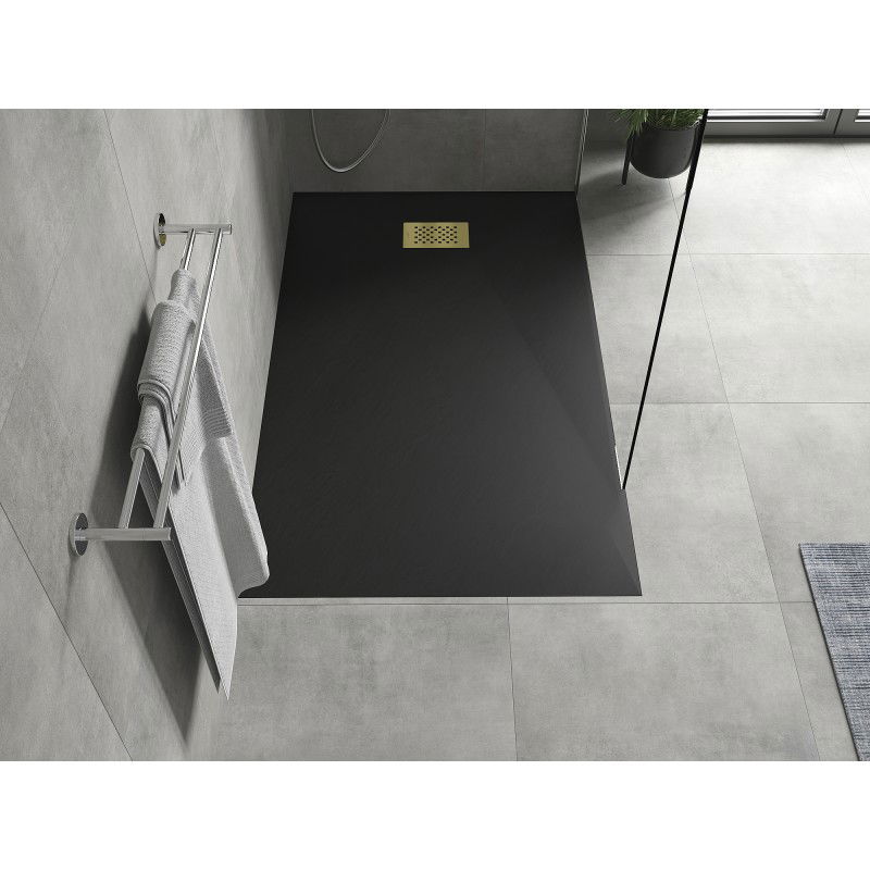 Mexen Hugo receveur de douche rectangulaire SMC 150 x 90 cm, noir, cache doré - 42709015-G
