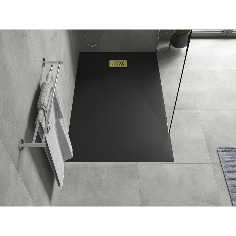 Mexen Hugo receveur rectangulaire SMC 160 x 90 cm, noir, cache doré - 42709016-G