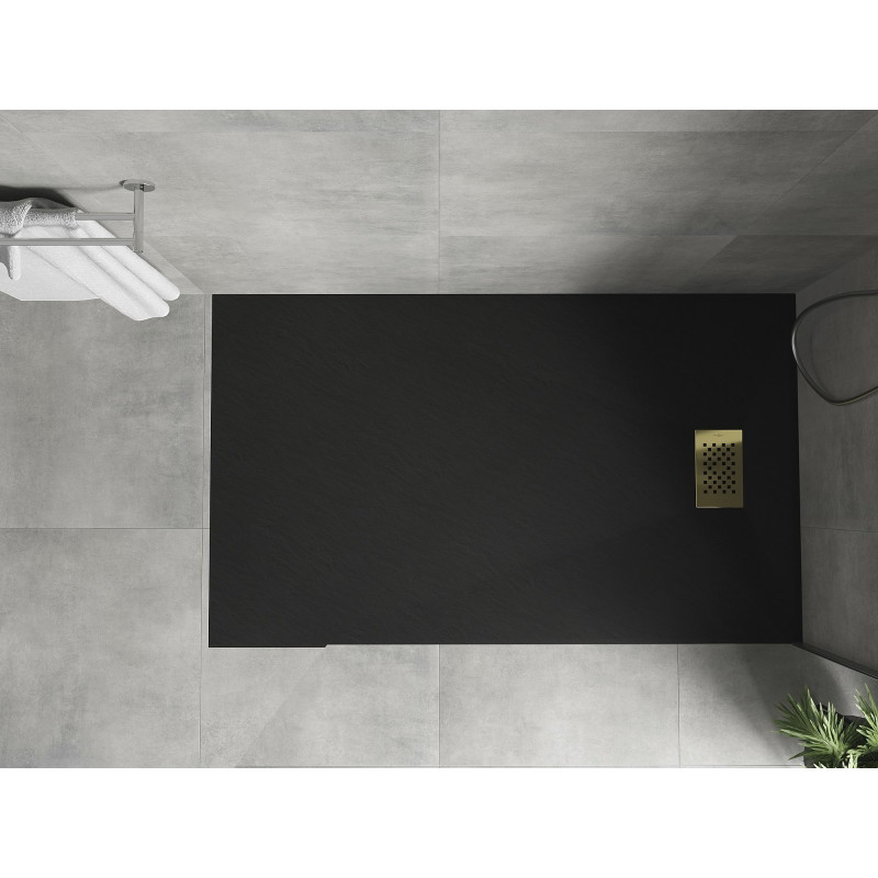 Mexen Hugo receveur de douche rectangulaire SMC 160 x 90 cm, noir, cache en or - 42709016-G