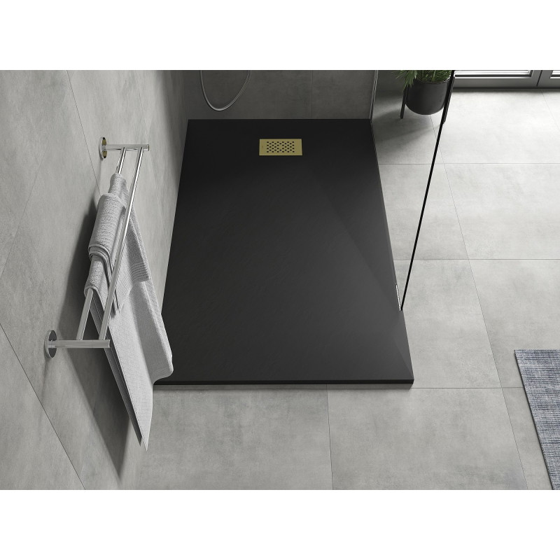 Mexen Hugo receveur de douche rectangulaire SMC 160 x 90 cm, noir, cache en or - 42709016-G