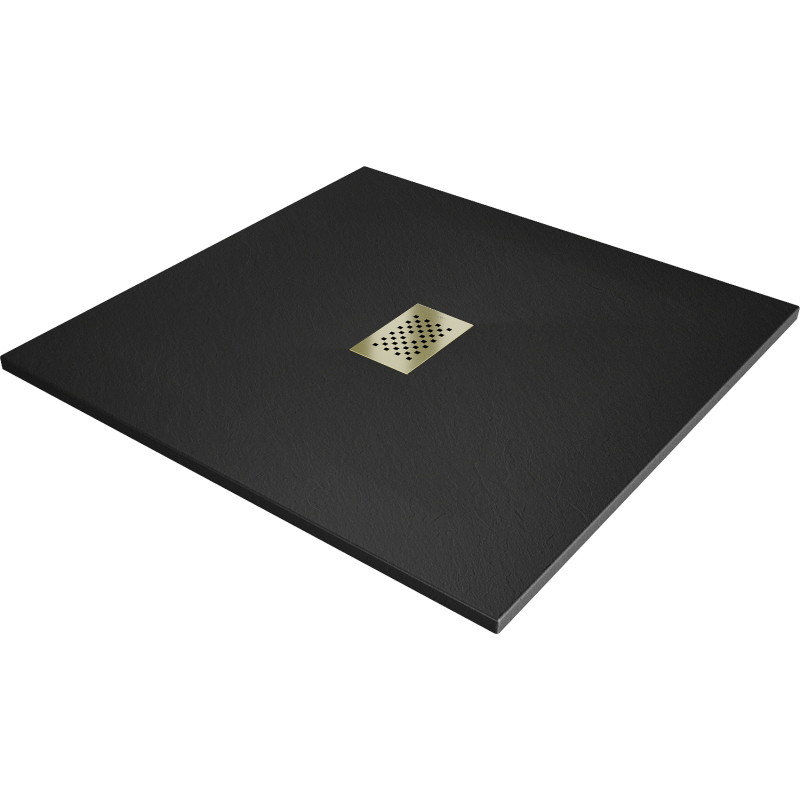 Mexen Hugo receveur de douche carré SMC 100 x 100 cm, noir, cache doré - 42701010-G
