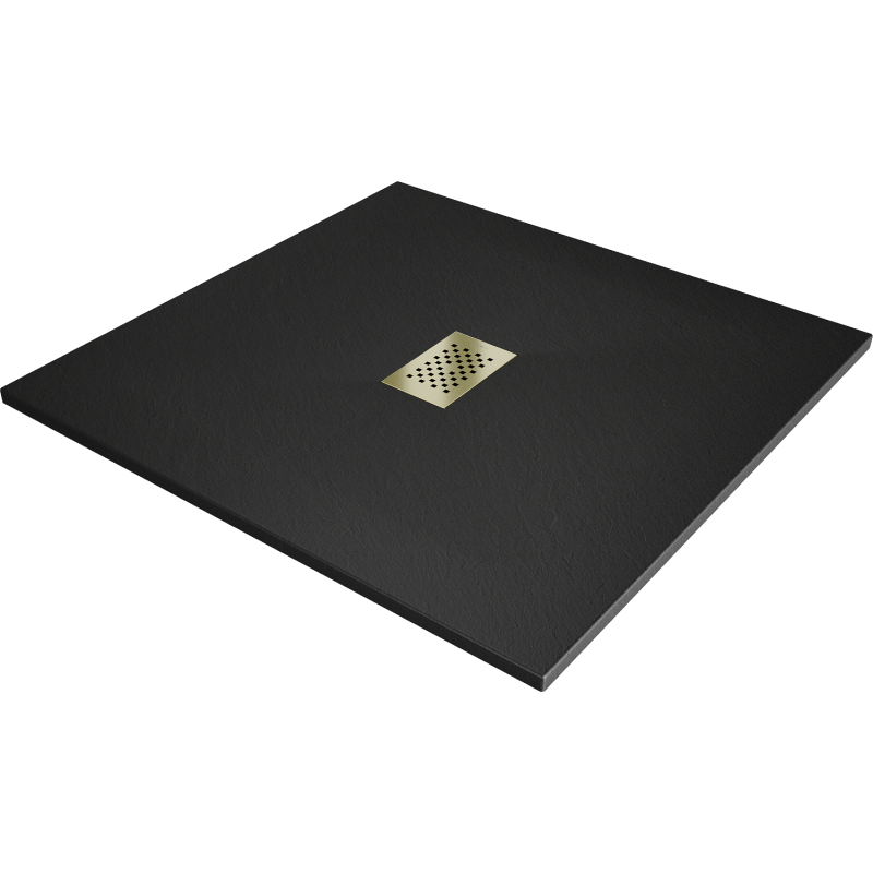 Mexen Hugo receveur de douche carré SMC 100 x 100 cm, noir, cache en or - 42701010-G