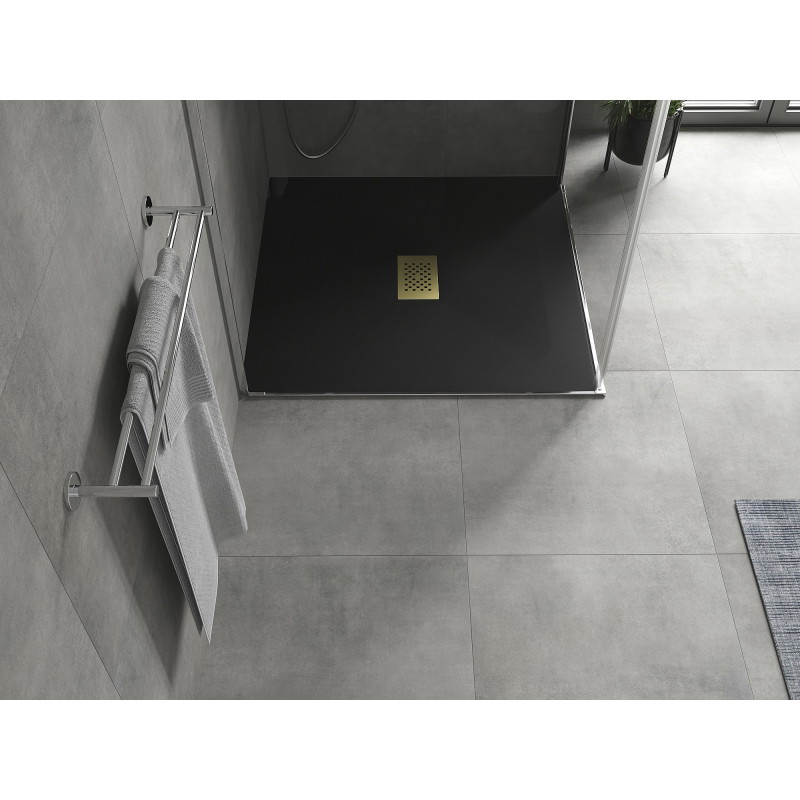 Mexen Hugo receveur de douche carré SMC 100 x 100 cm, noir, cache doré - 42701010-G