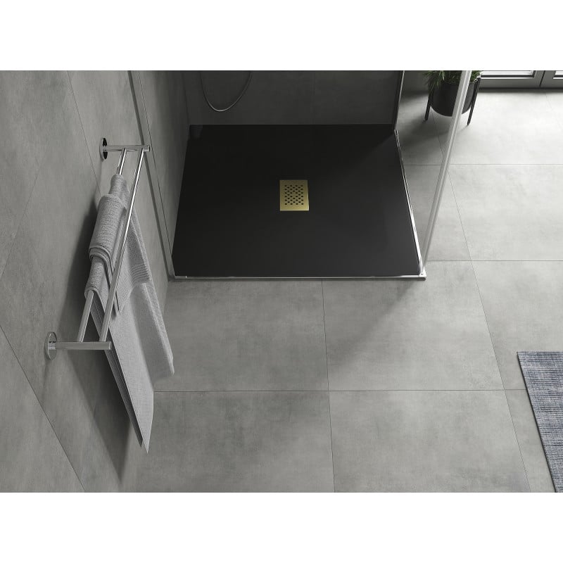 Mexen Hugo receveur de douche carré SMC 100 x 100 cm, noir, couverture dorée - 42701010-G