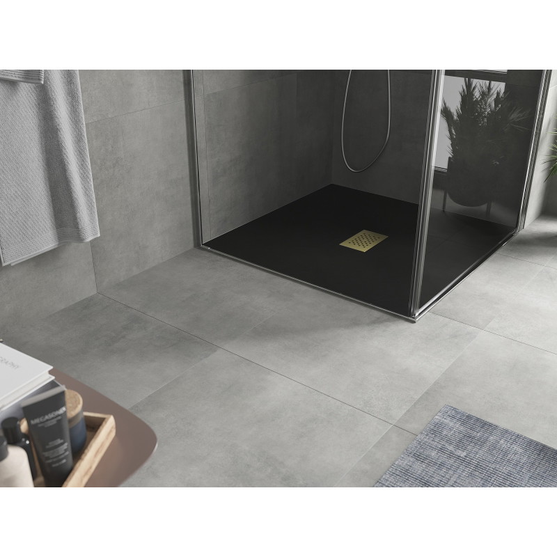 Mexen Hugo receveur de douche carré SMC 100 x 100 cm, noir, cache doré - 42701010-G