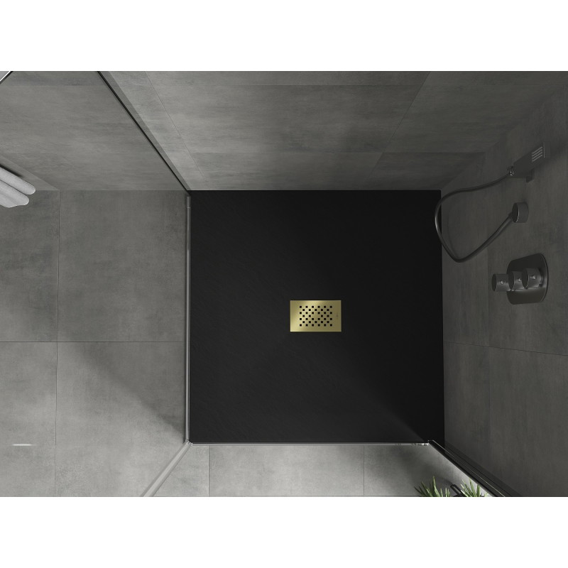 Mexen Hugo receveur de douche carré SMC 100 x 100 cm, noir, cache doré - 42701010-G