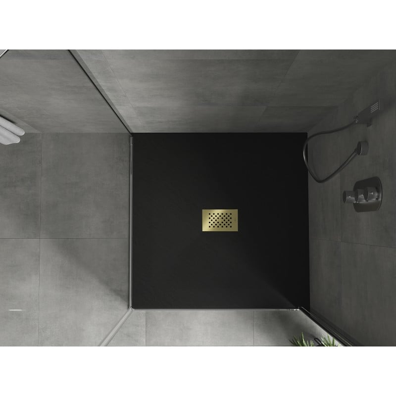 Mexen Hugo receveur de douche carré SMC 100 x 100 cm, noir, couverture dorée - 42701010-G