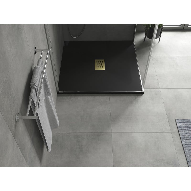 Mexen Hugo receveur de douche carré SMC 100 x 100 cm, noir, couverture dorée - 42701010-G