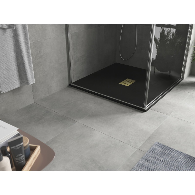 Mexen Hugo receveur de douche carré SMC 100 x 100 cm, noir, cache doré - 42701010-G
