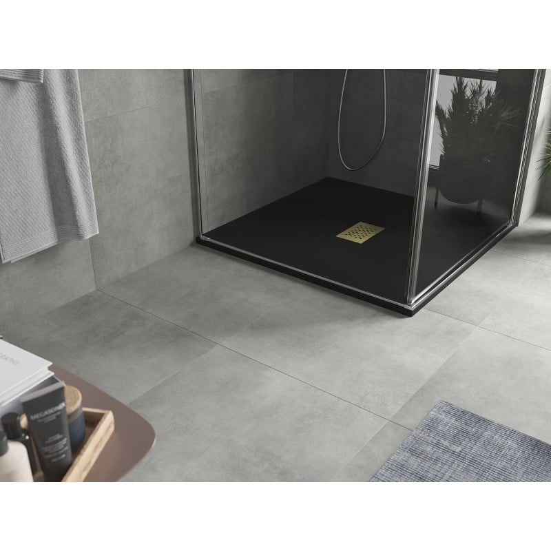 Mexen Hugo receveur de douche carré SMC 100 x 100 cm, noir, couverture dorée - 42701010-G