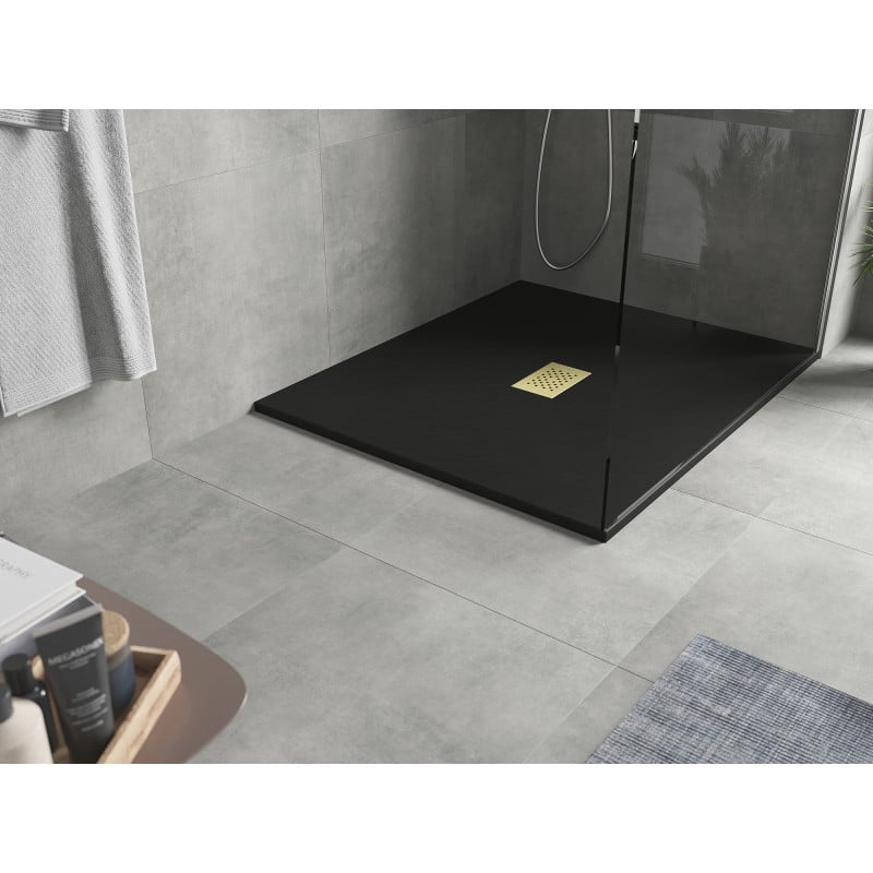 Mexen Hugo receveur de douche rectangulaire SMC 110 x 100 cm, noir, cache doré - 42701011-G