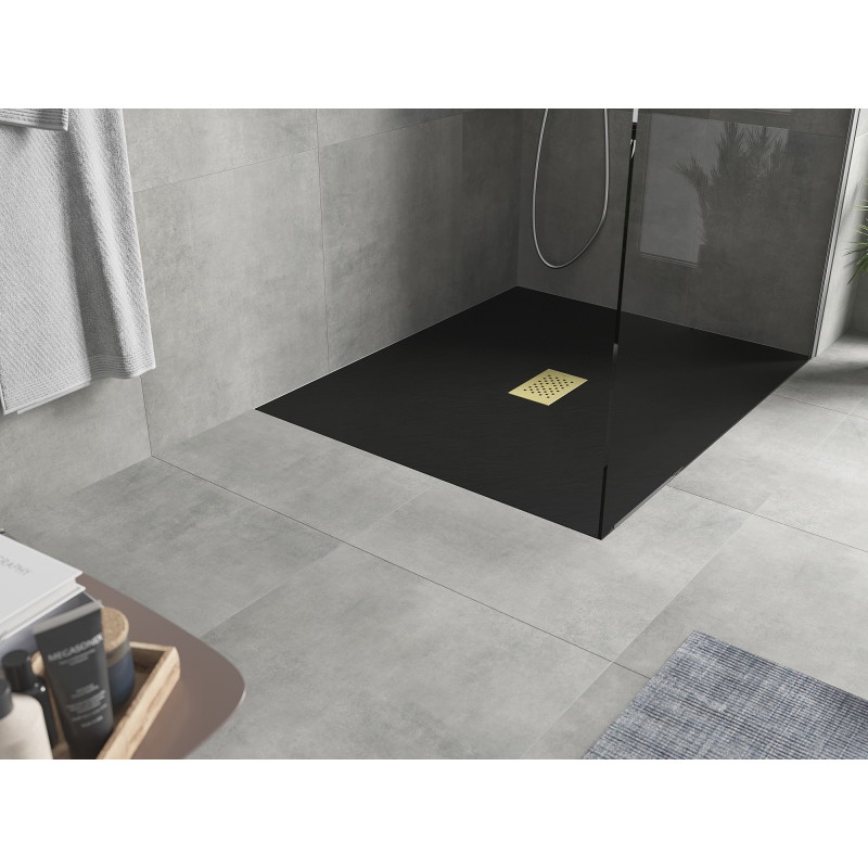 Mexen Hugo receveur de douche rectangulaire SMC 120 x 100 cm, noir, cache doré - 42701012-G