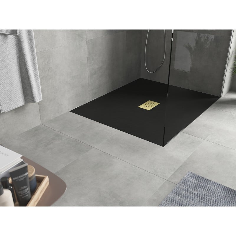 Mexen Hugo receveur de douche rectangulaire SMC 120 x 100 cm, noir, cache-douche doré - 42701012-G