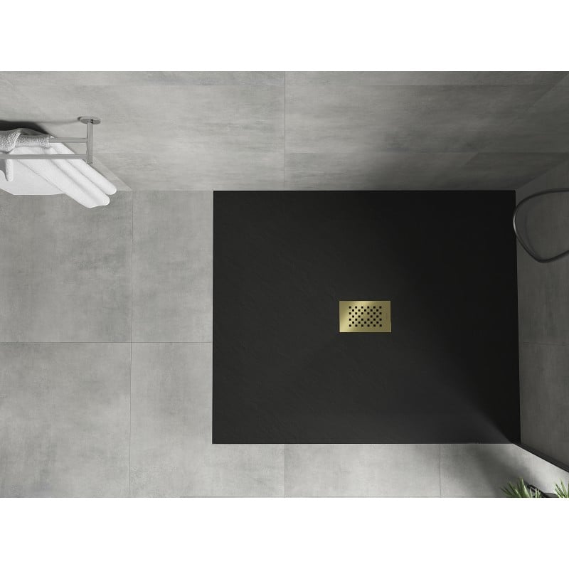 Mexen Hugo receveur de douche rectangulaire SMC 120 x 100 cm, noir, cache-douche doré - 42701012-G