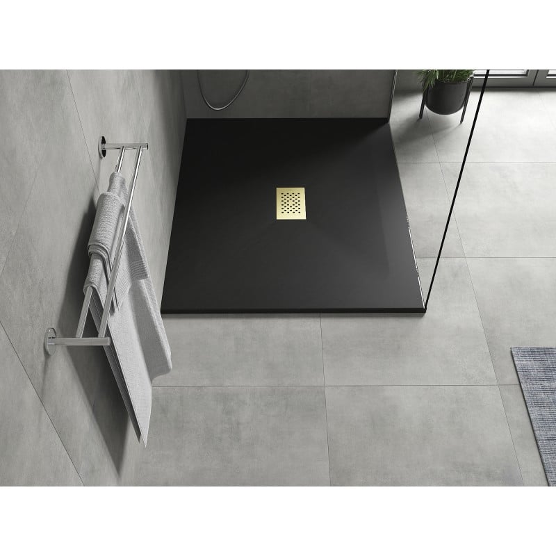 Mexen Hugo receveur de douche rectangulaire SMC 120 x 100 cm, noir, cache-douche doré - 42701012-G