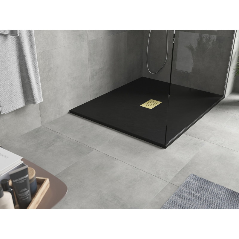 Mexen Hugo receveur de douche rectangulaire SMC 120 x 100 cm, noir, cache doré - 42701012-G