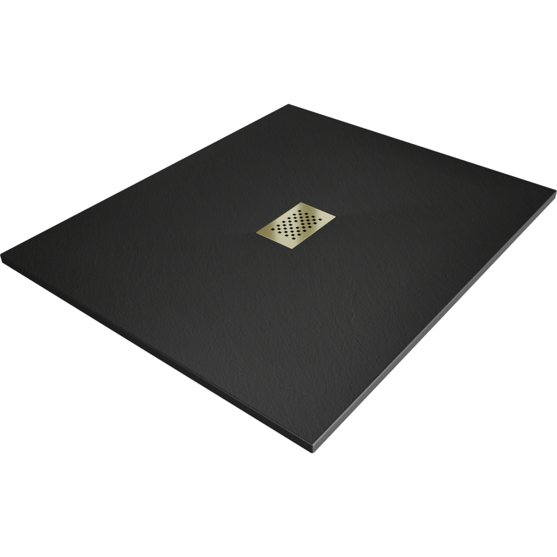 Mexen Hugo receveur de douche rectangulaire SMC 120 x 100 cm, noir, cache-douche doré - 42701012-G