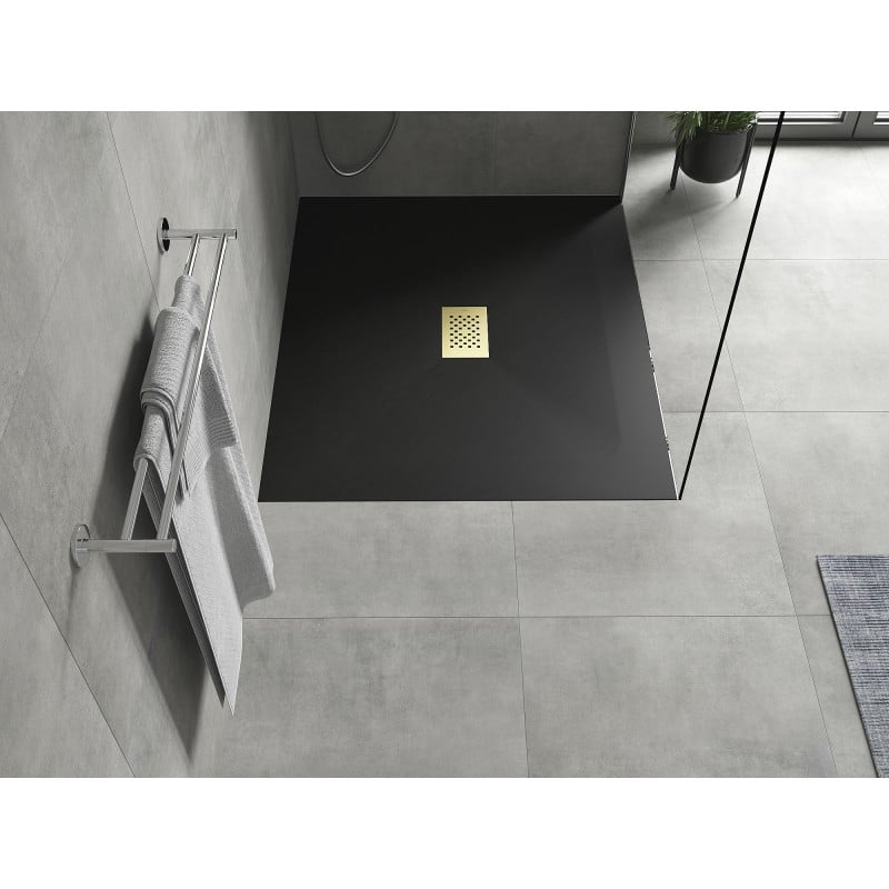 Mexen Hugo receveur de douche rectangulaire SMC 120 x 100 cm, noir, cache-douche doré - 42701012-G