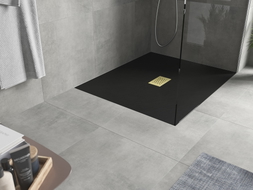 Mexen Hugo receveur de douche rectangulaire SMC 130 x 100 cm, noir, cache doré - 42701013-G