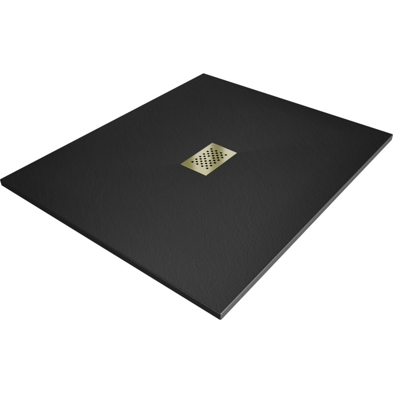 Mexen Hugo receveur rectangulaire SMC 140 x 100 cm, noir, cache-douche doré - 42701014-G