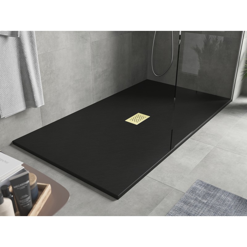 Mexen Hugo receveur de douche rectangulaire SMC 150 x 100 cm, noir, cache doré - 42701015-G