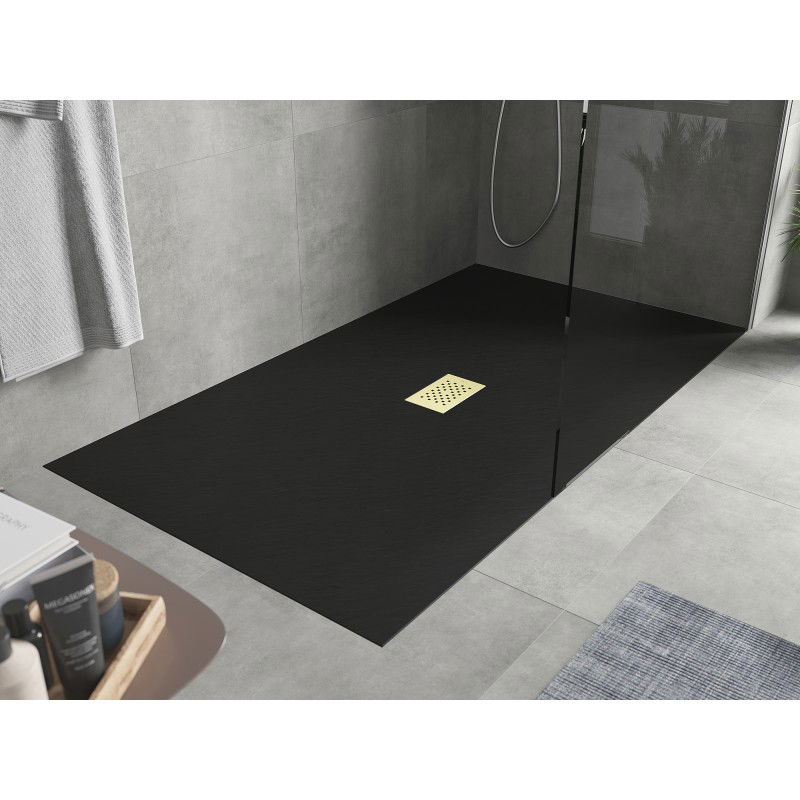Mexen Hugo receveur de douche rectangulaire SMC 160 x 100 cm, noir, cache doré - 42701016-G