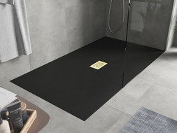 Mexen Hugo receveur rectangulaire SMC 160 x 100 cm, noir, capot doré - 42701016-G
