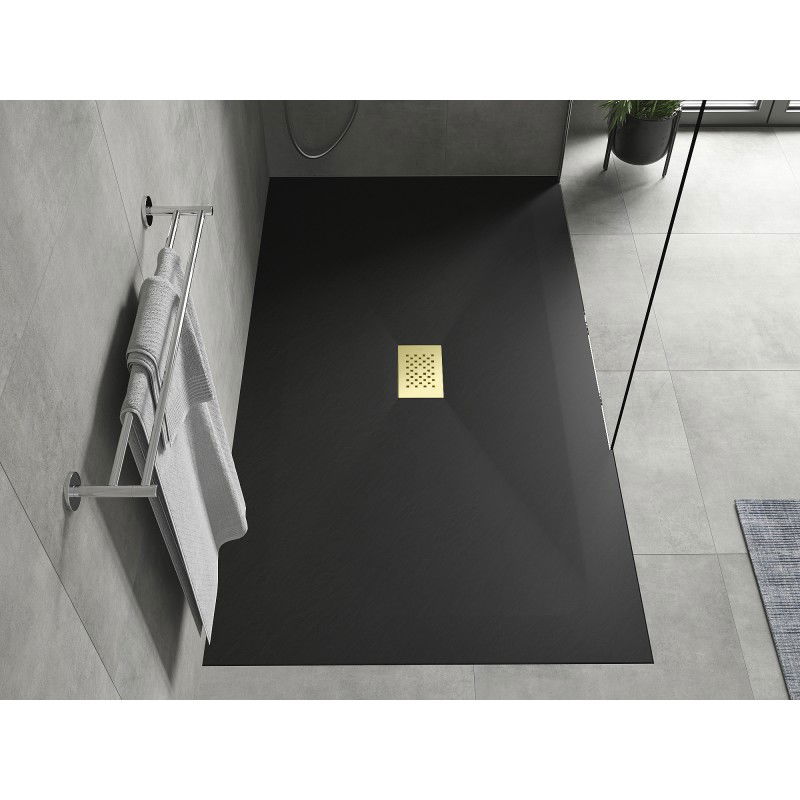 Mexen Hugo receveur de douche rectangulaire SMC 160 x 100 cm, noir, cache doré - 42701016-G