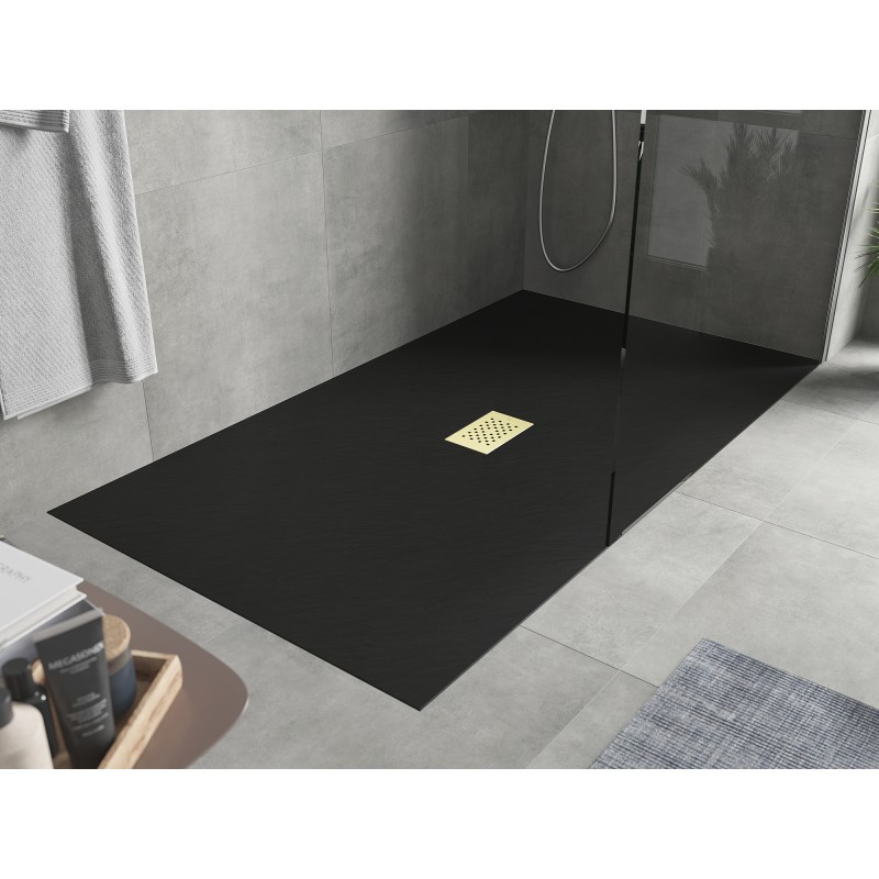Mexen Hugo receveur rectangulaire SMC 180 x 100 cm, noir, cache doré - 42701018-G