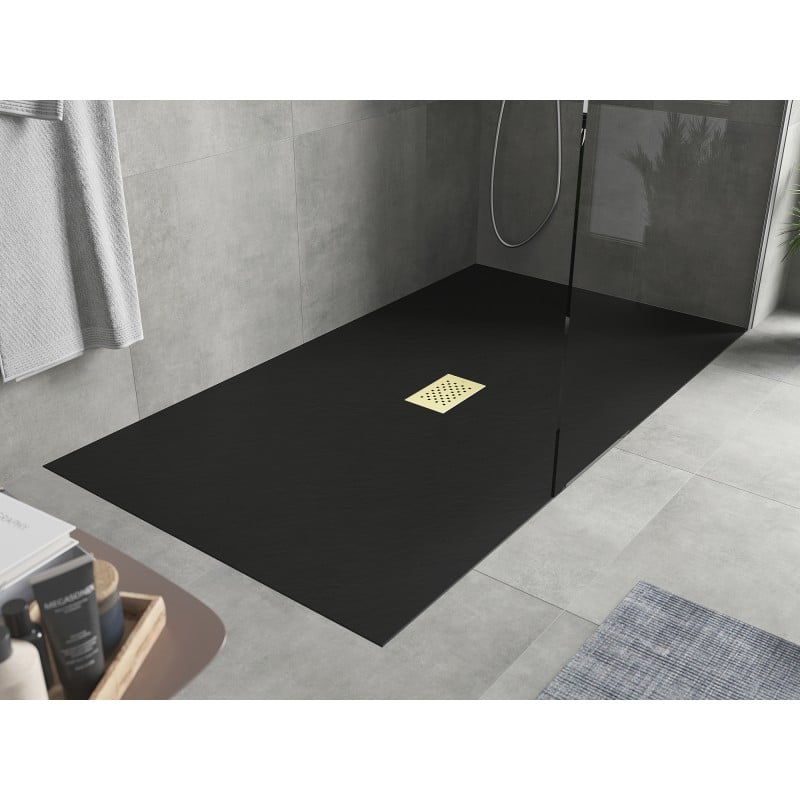 Mexen Hugo receveur rectangulaire SMC 200 x 100 cm, noir, cache doré - 42701020-G