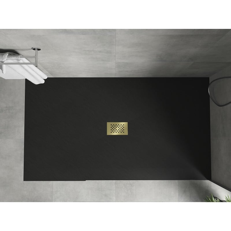 Mexen Hugo receveur rectangulaire SMC 180 x 100 cm, noir, cache doré - 42701018-G