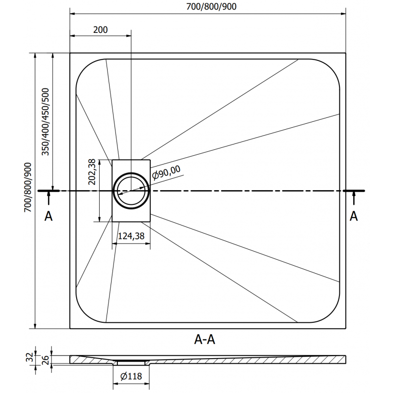 Mexen Hugo receveur de douche carré SMC 70 x 70 cm, noir, cache noir - 42707070-B