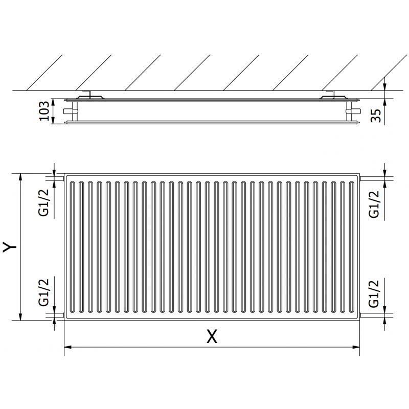 Mexen CH20 Hygiène radiateur à plaques 300 x 2200 mm, raccordement latéral, 1400 W, noir - W420H-030-220-70