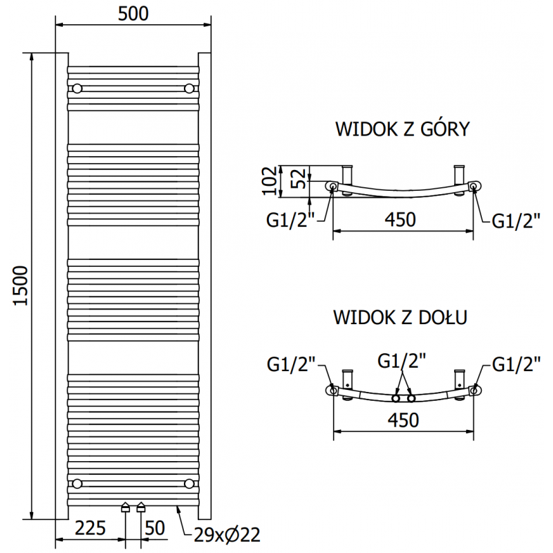 Mexen Ares radiateur électrique 1500 x 500 mm, 600 W, anthracite - W102-1500-500-2600-66