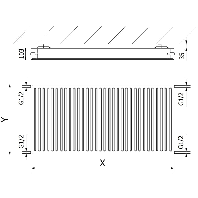 Mexen CH20 Hygiène radiateur plaque 300 x 2800 mm, raccordement latéral, 1782 W, noir - W420H-030-280-70