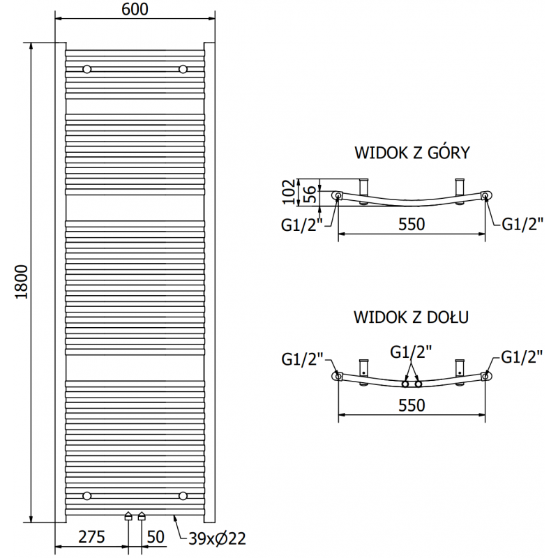 Mexen Ares radiateur électrique 1800 x 600 mm, 900 W, anthracite - W102-1800-600-2900-66