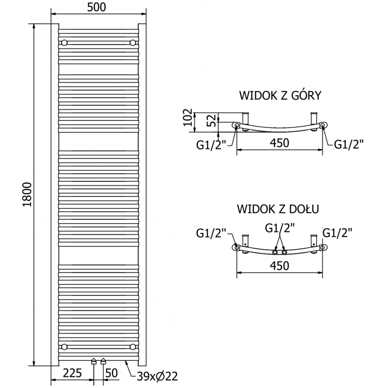 Mexen Ares radiateur électrique 1800 x 500 mm, 900 W, blanc - W102-1800-500-6900-20