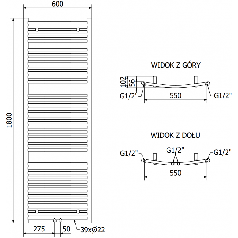 Mexen Ares radiateur électrique 1800 x 600 mm, 1200 W, blanc - W102-1800-600-6120-20