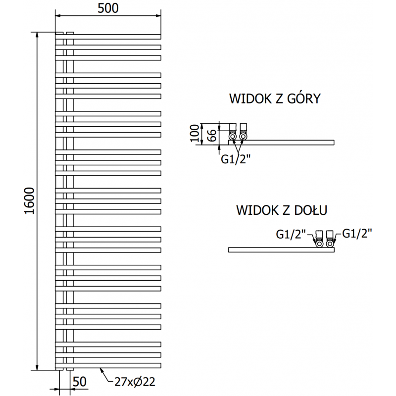 Mexen Neptun radiateur électrique 1600 x 500 mm, 600 W, doré - W101-1600-500-2600-50
