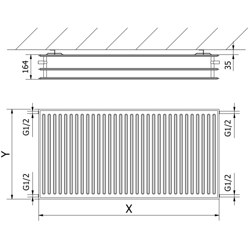 Mexen CH30 Radiateur hygiénique panneau 600 x 400 mm, raccordement latéral, 603 W, noir - W430H-060-040-70