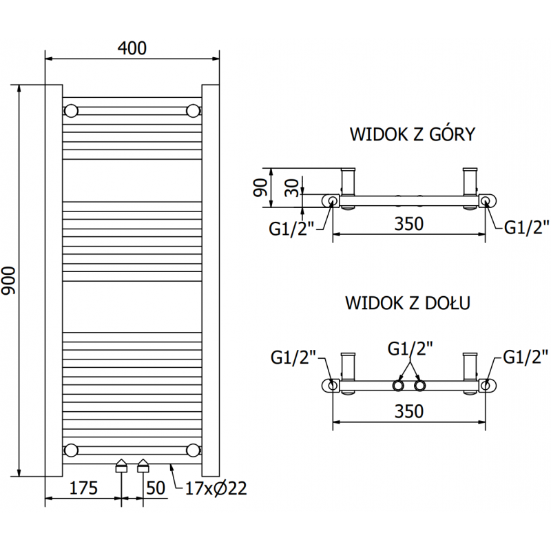 Mexen Mars radiateur électrique 900 x 400 mm, 300 W, noir - W110-0900-400-2300-70