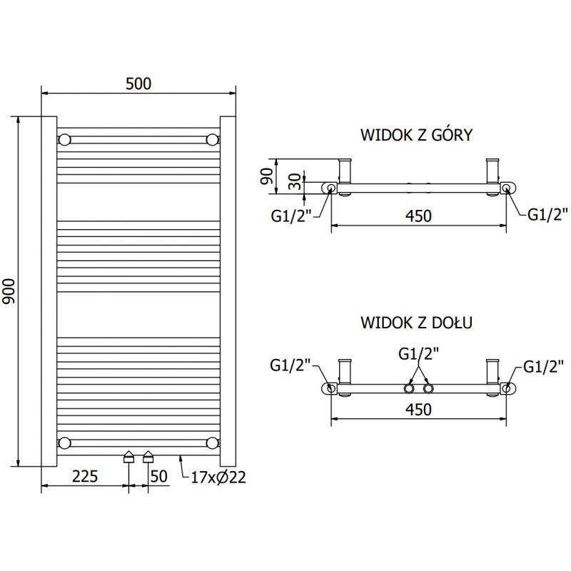 Mexen Mars radiateur électrique 900 x 500 mm, 300 W, chrome - W110-0900-500-2300-01
