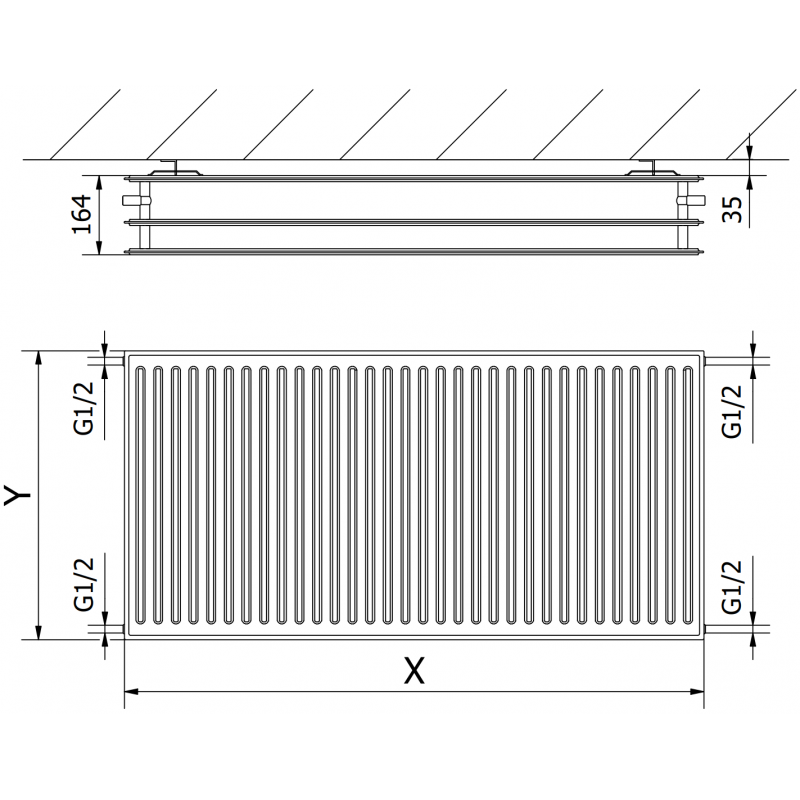 Mexen CH30 Hygiène radiateur à panneaux 600 x 2200 mm, raccordement latéral, 3319 W, noir - W430H-060-220-70