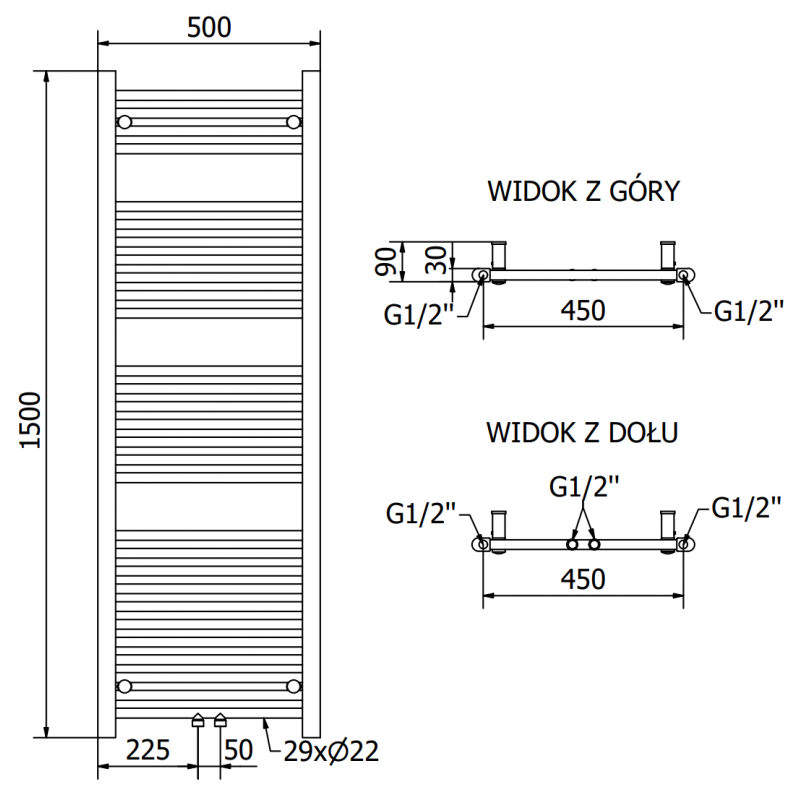 Mexen Mars radiateur électrique 1500 x 500 mm, 600 W, noir - W110-1500-500-2600-70