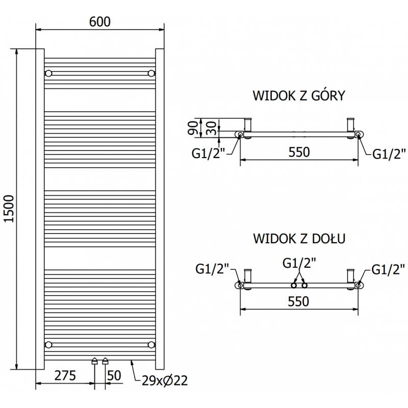 Mexen Mars radiateur électrique 1500 x 600 mm, 600 W, chrome - W110-1500-600-2600-01