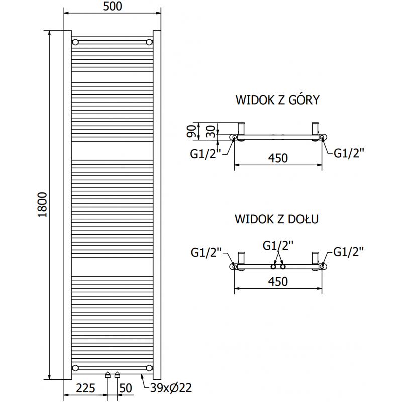 Mexen Mars radiateur électrique 1800 x 500 mm, 900 W, noir - W110-1800-500-2900-70