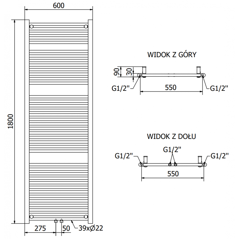 Mexen Mars chauffage électrique 1800 x 600 mm, 900 W, anthracite - W110-1800-600-2900-66