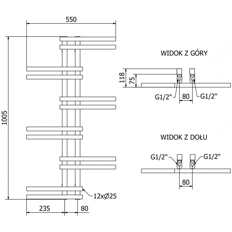 Mexen Jari radiateur électrique 1005 x 550 mm, 300 W, noir - W115-1005-550-2300-70