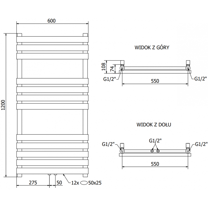 Mexen Jowisz radiateur électrique 1200 x 600 mm, 600 W, blanc - W107-1200-600-2600-20