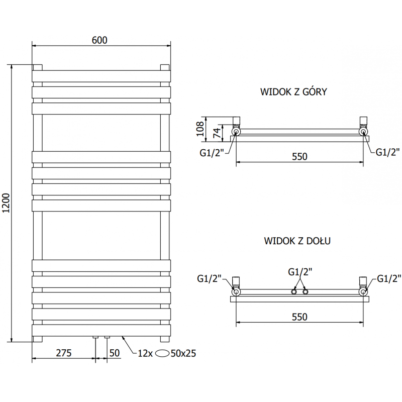 Mexen Jowisz radiateur électrique 1200 x 600 mm, 600 W, noir - W107-1200-600-2600-70